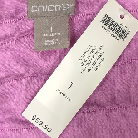 Chicos Top Womens Size 1 US 8 Pink Knit Shirt Blouse Textured 3/4 Sleeve NEW - Picture 11 of 13